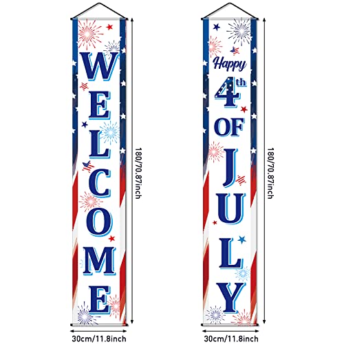 Image of Blulu 2 Pcs 4th / Fourth of July Banners Decorations for Outdoor Hanging Welcome Porch Sign Patriotic Independence Day Hanging Flag Memorial Day Banners Decorations for Party Door Home(Stylish Style)