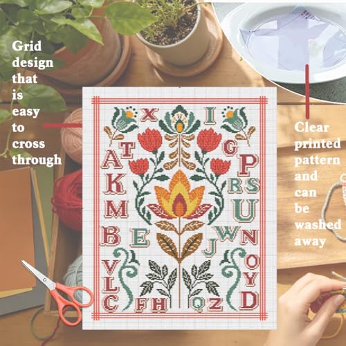Image of FREEBLOSS 11CT Cross Stitch Kit Stamped Cross Stitch Craft Kit with Stitching Guide for Beginners Glass Retro Folk Pattern Embroidery Set Crossstitch Wall Hanging Set 13.7x19.7inch
