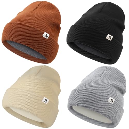 Image of MDCGFOD 4 Pack Toddler Beanie Baby Beanie Fleece Lined Knitted Winter Hats