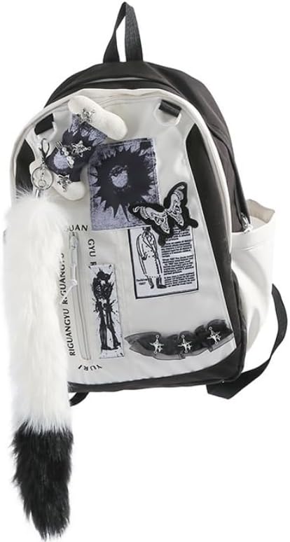 Y2k Backpack Cutecore Daypack Purse, Harajuku Cute Backpack Aesthetic Shoulder Bag Kawaii Grunge Therian Bags (Black)