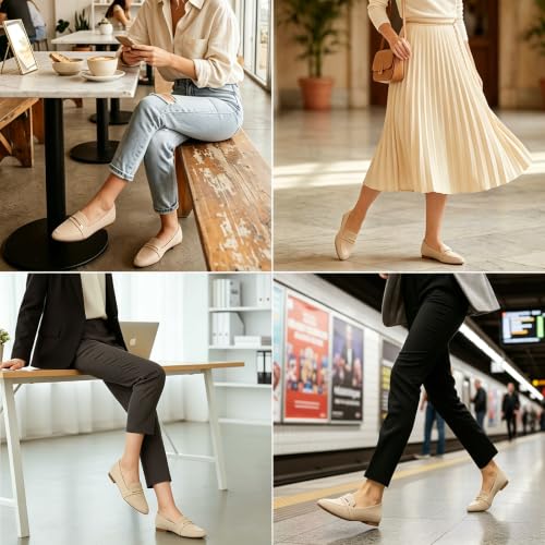 Image of MUSSHOE Loafers for Women Pointed Toe: Dressy Gold Bit Flats, Suede BusinessCasual Slip On Shoes for Office Work,Interview & Teacher