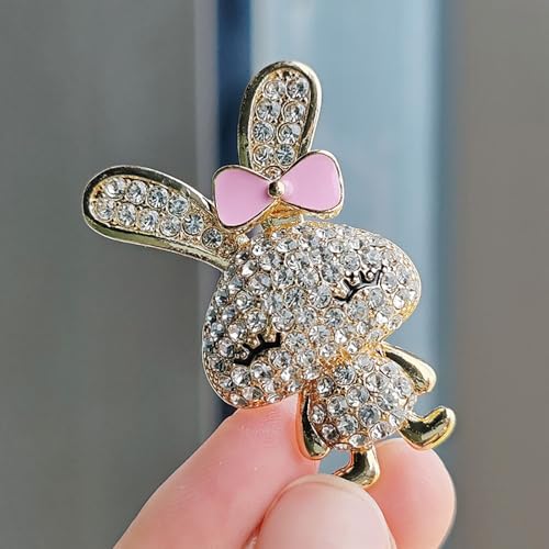 Vintage-Inspired Bunny Rhinestone Brooch | Gold-Plated Rabbit Pink Bow Laple Pin Design | Easter & Birthday Jewellery Gift for Women | 42mm Dress Hat Accessory - Image 4