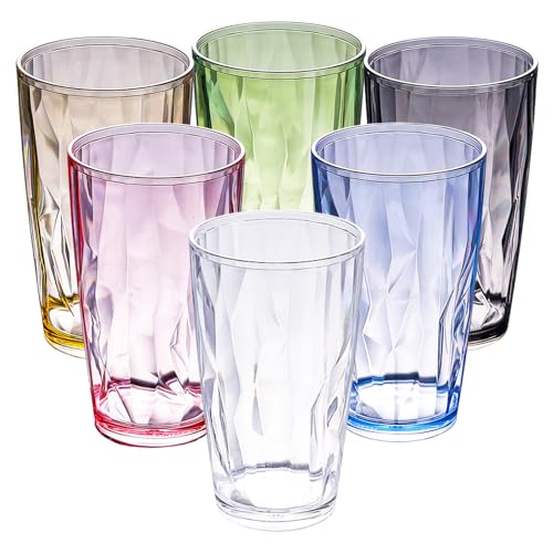 Verre a Eau Couleur, 6 Piece 470ml Verres à Boire En Acrylique, Réutilisables Gobelets Colorés En Acrylique, Verre D'eau Multicolore, Gobelets En Plastique Pour L'eau, Jus, Cafés Glacés, Boissons