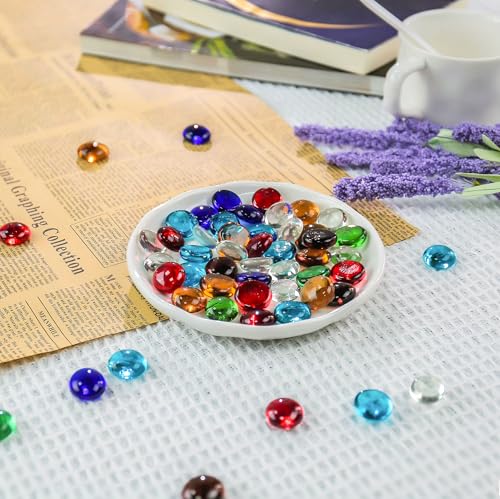 Image of CYS EXCEL Assorted Mix Colors Glass Gemstone Beads Vase Fillers (1 LB) Flat Marble Beads Multiple Color Choices Aquarium Decor Rocks Floral Stones Decorative Mosaic Gem Pebbles (Approx. 85-100 PCS)