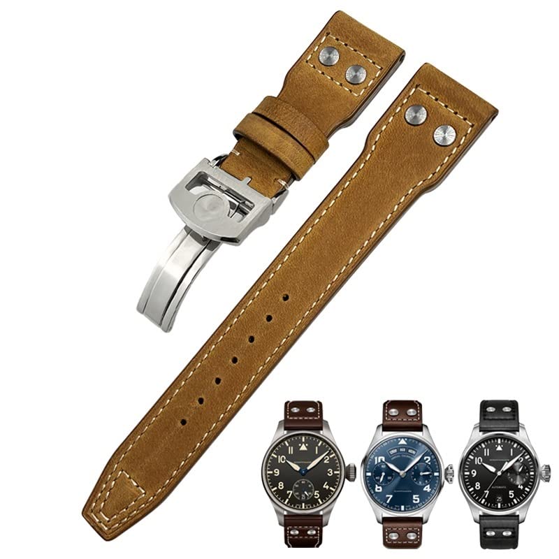 Correa de reloj de piel 22mm para IWC Big Pilot TOP Gun IW3777 con remaches de becerro
