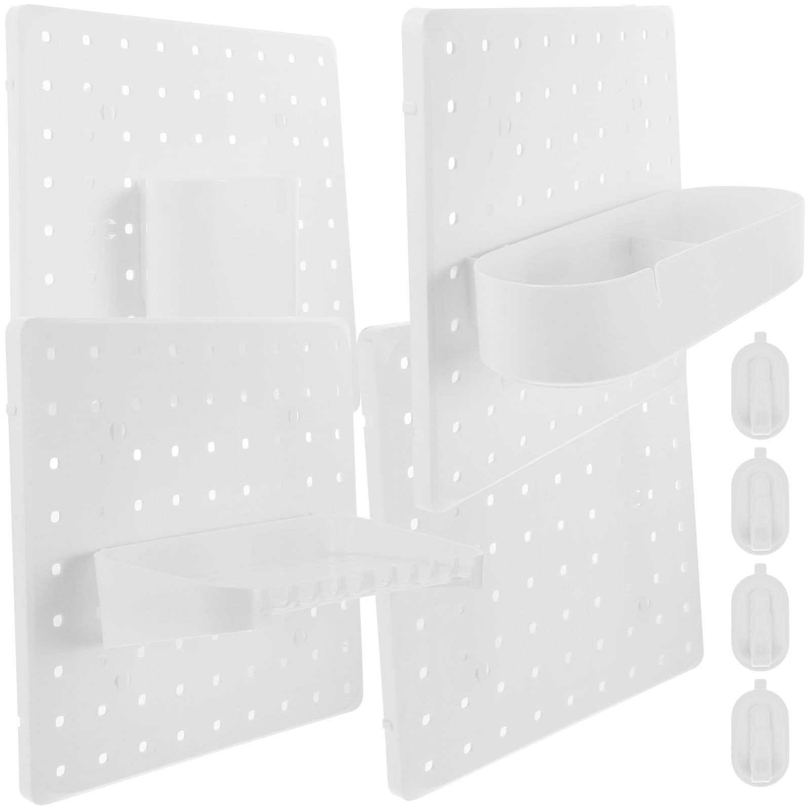Organisateur Mural Crochet et Étagère Ovale Grand Panneau Perforé Blanc en ABS Installation Facile sans Perçage, pour Salle de Bain Cuisine