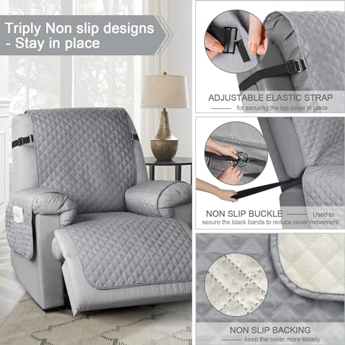 Image of TAOCOCO Recliner Slipcover - Washable Armchair Protector With Elastic Strap For Pets (Pale Grey, Update)