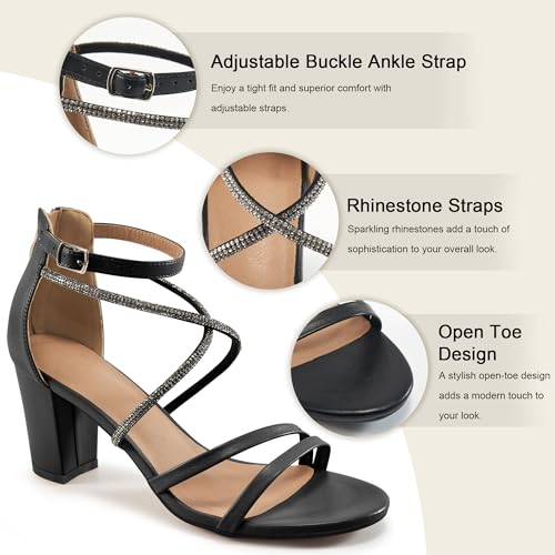 Ecetana Heels for Women Open Toe Ankle Strap Buckle Rhinestone Sandals Block Chunky Sexy Shoes for Party Wedding3