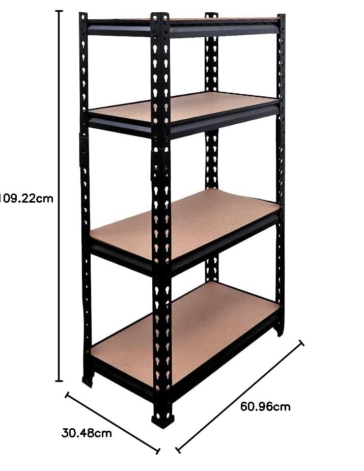 Image of BonKaso Adjustable Set of 4-Shelf Metal Storage Shelving Unit, Steel Bootless Rivet Utility Display Rack Garage Shelves, 43 Inches Height(43X 24 X 12 Inc) Black