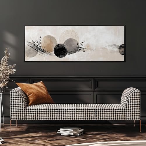 Toile murale Japandi Circles tableau panoramique grand format 50x150 en tons naturels