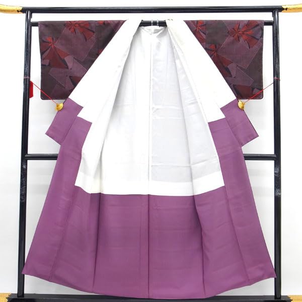 特選本場大島紬小紋着尺【縦ライン花意匠◇ブラック×ボルドー】黒 赤