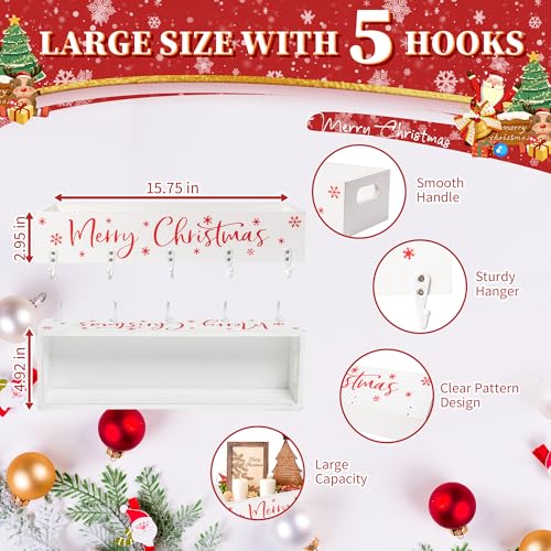 HPC Decor Christmas Stocking Holders,Decorative Wooden Box with 5 Hook Stockings Hangers Christmas Decoration for Fireplace Mantel Wood Organizer Storage for Christmas Holiday Festival.(White)
