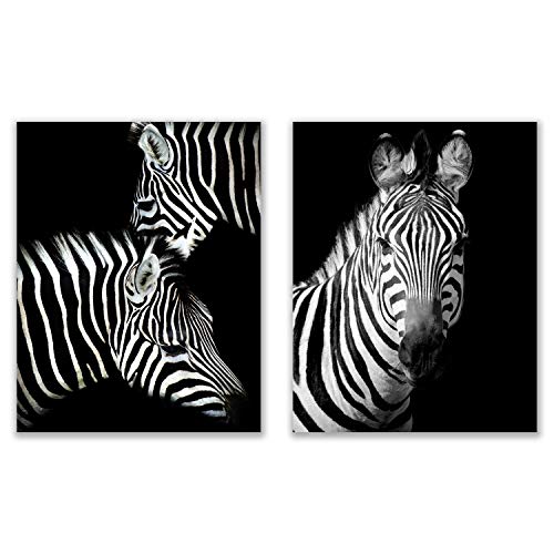 Black And White Zebra Photography Prints - Set Of 2 (11X14 Inches) Glossy Monochromatic Animal Wall Art Decor - Romantic Love #TOP21