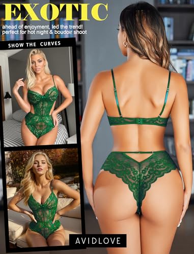 Image of Avidlove Women Lingerie Lace Bodysuit Teddy Lingeries V Neck Cut Out One Piece Mini Babydoll