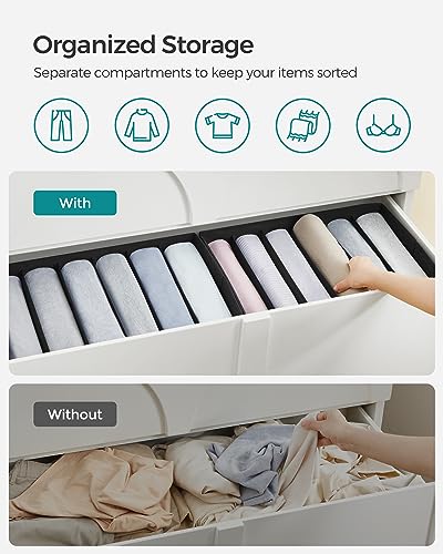 Image of SONGMICS Set of 4 Large Size Wardrobe Clothes Organizers, Ink Black | 6-Compartment Foldable Drawer Organizers with Handles, 16.5 x 11.8 x 6.7 Inches, for Pants, Sweaters, Jeans URUS009B04
