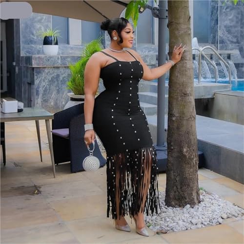 Robe à frange moulante noire en patchwork chic pour soirée d'été - 4