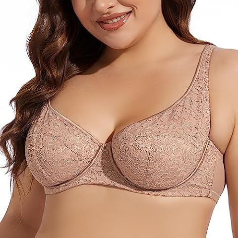 Women's Plus Siz Minimizer Bra Full Coverage Underwire Lace Bras，Lifting Unlined Bra for Heavy Breast (as1, Cup_Band, j, 42, Blush) Cover