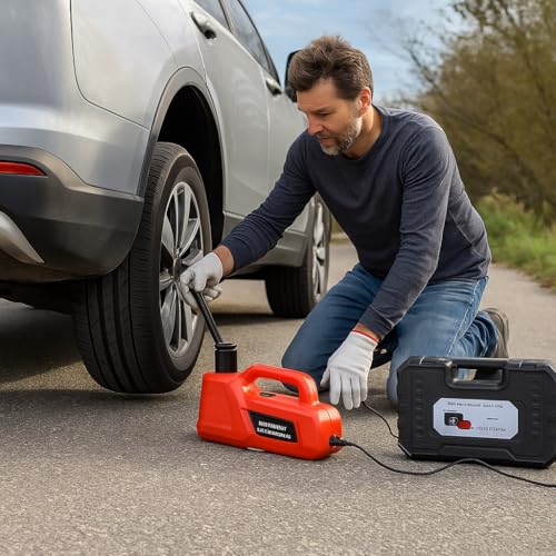 Image of EFFIROSO Electric Car Jack 5 Ton /11000lbs 12V Lightweight Hydraulic Car Lift with 6.1-17.7 Inches for SUV Sedan Truck Repair Tools for Tire Change Replacement
