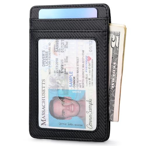 Image of Buffway Mens Slim Wallet, Minimalist Thin Front Pocket Leather Credit Card Holder with RFID Blocking for Work Travel | Minimalist