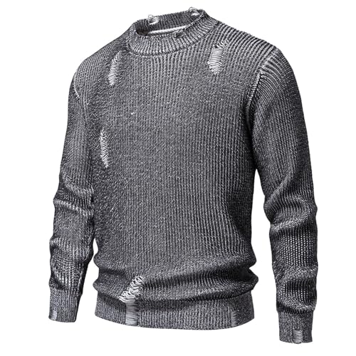 Men's Ripped Hole Sweater Pullover Long Sleeve Destroyed Raglan Knit Sweater Vintage Slim Fit Distressed Knit Jumper Tops2