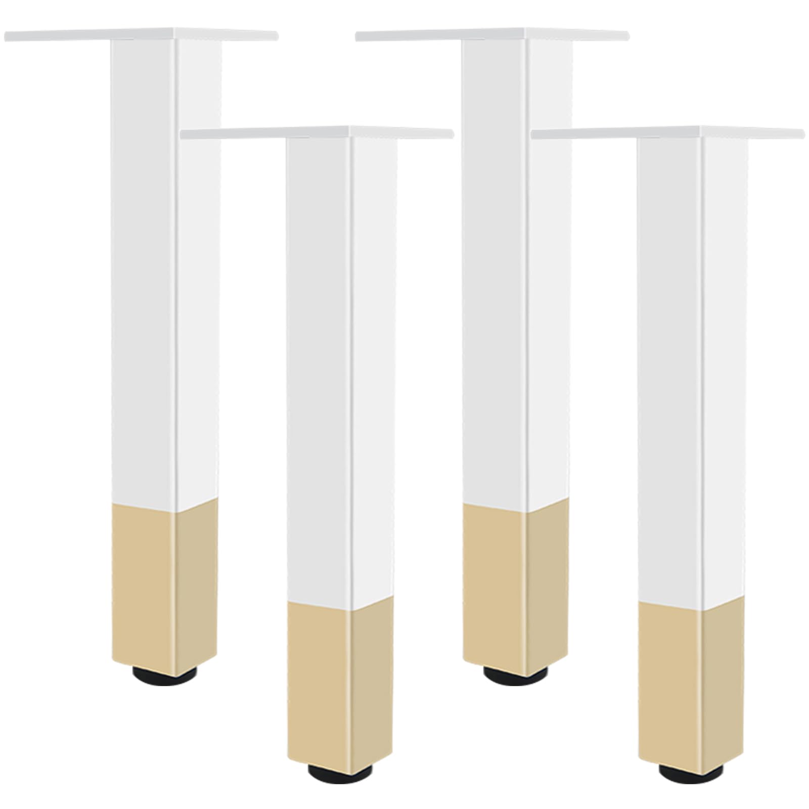 White with Gold, Adjustable Furniture Legs 4 PCS Metal Furniture Legs Coffee Table Leg Dining Table Leg Aluminum Alloy | Anodized Surface Sofa Feet Height: 6-40cm for Kitchen Cabinet Feet-23cm/9.1"