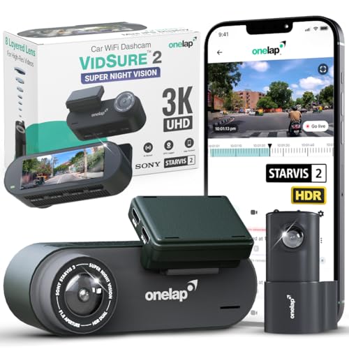 Image of Onelap Vidsure 2 (2026 Front + Rear) - 3K UHD Dashcam for Car | Real STARVIS 2 IMX675 (Super Night Vision) | 5MP 3K UHD Front | 2MP 1080p FHD Rear | 3.2 inch LCD | 5.8Ghz WiFi | HDR