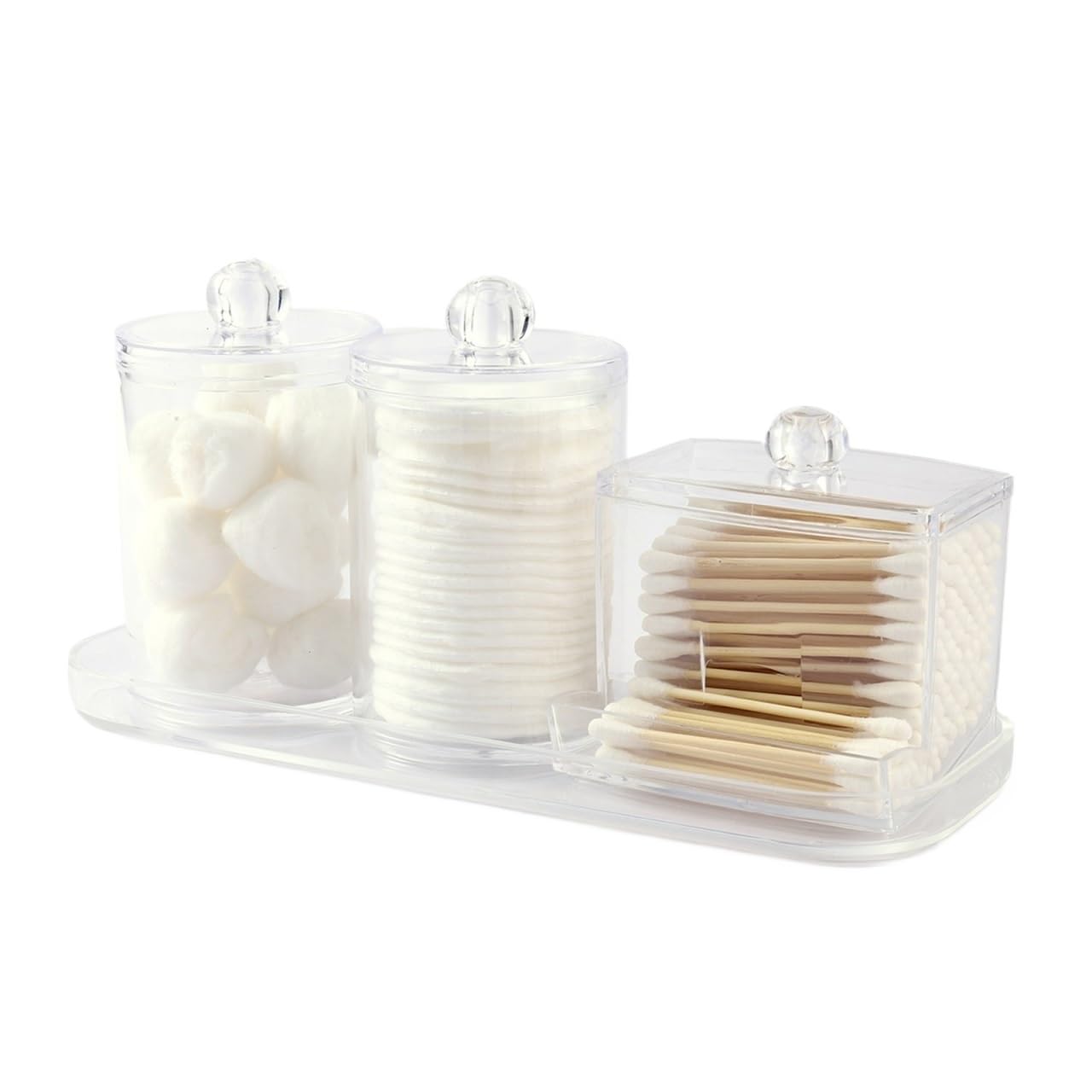 QuxetlRyz 3Pcs Qtip Holder Dispenser,Jars with Lids, Clear Bathroom 0rganizer, Cotton Swab Storage Cotton Buds Holder(Clear 3 pcs A)