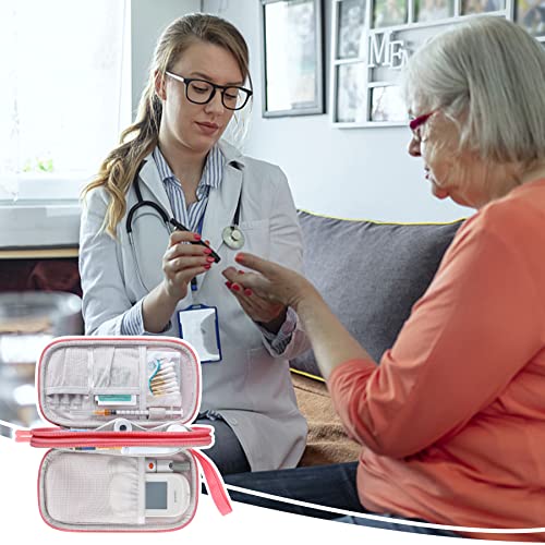 Image of Elonbo Diabetic Supplies Storage Bag, Portable Glucose Meter Carrying Case, Insulin Pen and Medication Travel Case for Glucose Meters, Insulin Pen, Test Strips, Lancets, Syringe, Small Ice Pack, Pink