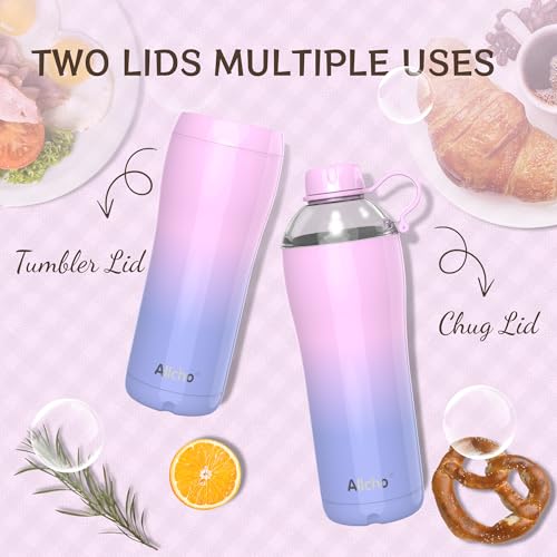 Image of Insulated Water Bottle for Women, 24 oz Stainless Steel Water Bottles, Double Walled, 2 Lids (Chug & Tumbler) - Hydrate & Caffeinate,Available Gift Wrapping