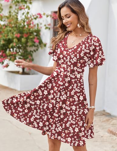 Image of Zeagoo Womens Summer Dress Casual Swing Sundresses Floral Ruffle Short Sleeve Wedding Guest Dress Beach Mini Dress 2026