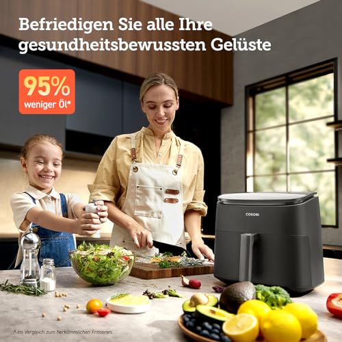 51fIrk9Ms8L COSORI Heißluftfritteuse mit DC Motor, Turbo Blaze™, 6L(1.4kg) Airfryer, 9 in 1 Heissluftfriteuse, 80+ Online Rezept & Rezeptbuch, Compact, Energieeinsparung, 1725W