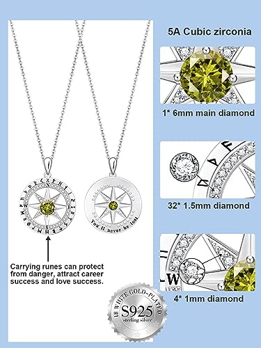 925 Sterling Silver Birthstone Diamond Pendant Necklace with 18K White Gold Plating, Dainty Compass Necklace Jewelry Birthday, Anniversary, Christmas Gifts for Women Wife Her3
