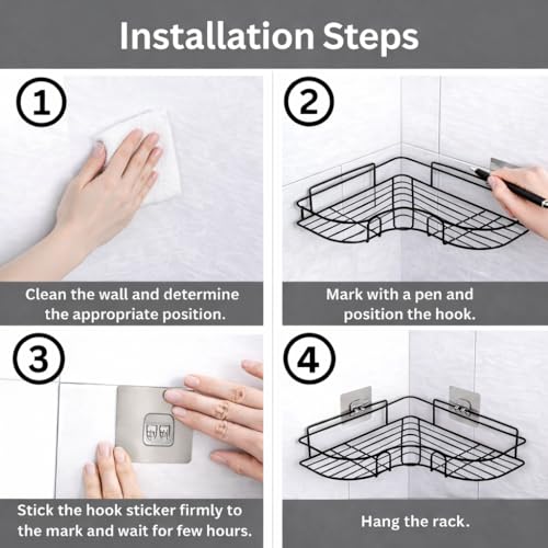 Image of PulGos Pack-1 Multipurpose Corner Wall Shelf with 2 adhesive hooks | Durable Mounted Rack for Bathroom, Kitchen & Toilet, Space-Saving Bathroom Accessories Storage Rack for Home & Office Use |No Drill