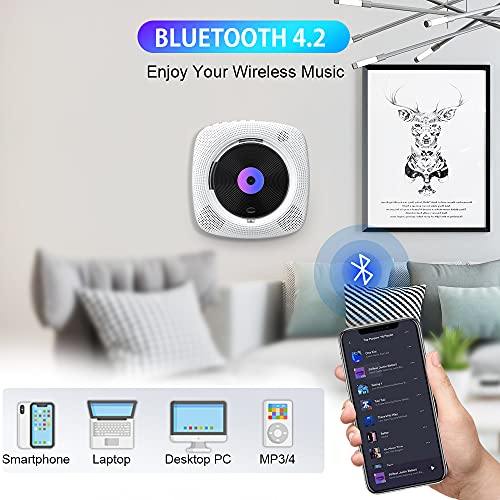 Gueray Tragbarer CD-Player für Wandmontage mit Wiederaufladbare Batterie Bluetooth Lautsprecher Fernbedienung LED… - Image 5