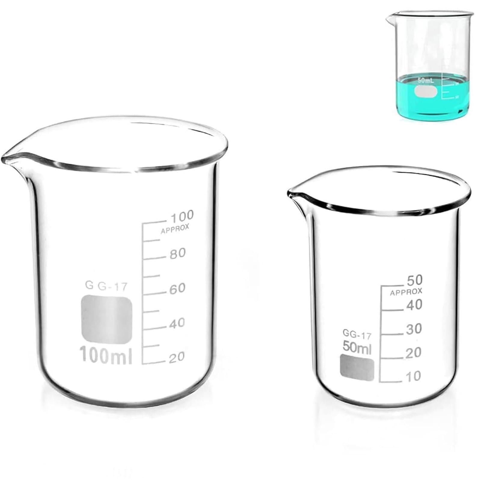 Zlewka laboratoryjna z dziobkiem, Zestaw 2-częściowych zlewek miarowych ze szkła borokrzemowego, 50 ml i 100, do laboratorium kuchni(50ml+100ml)