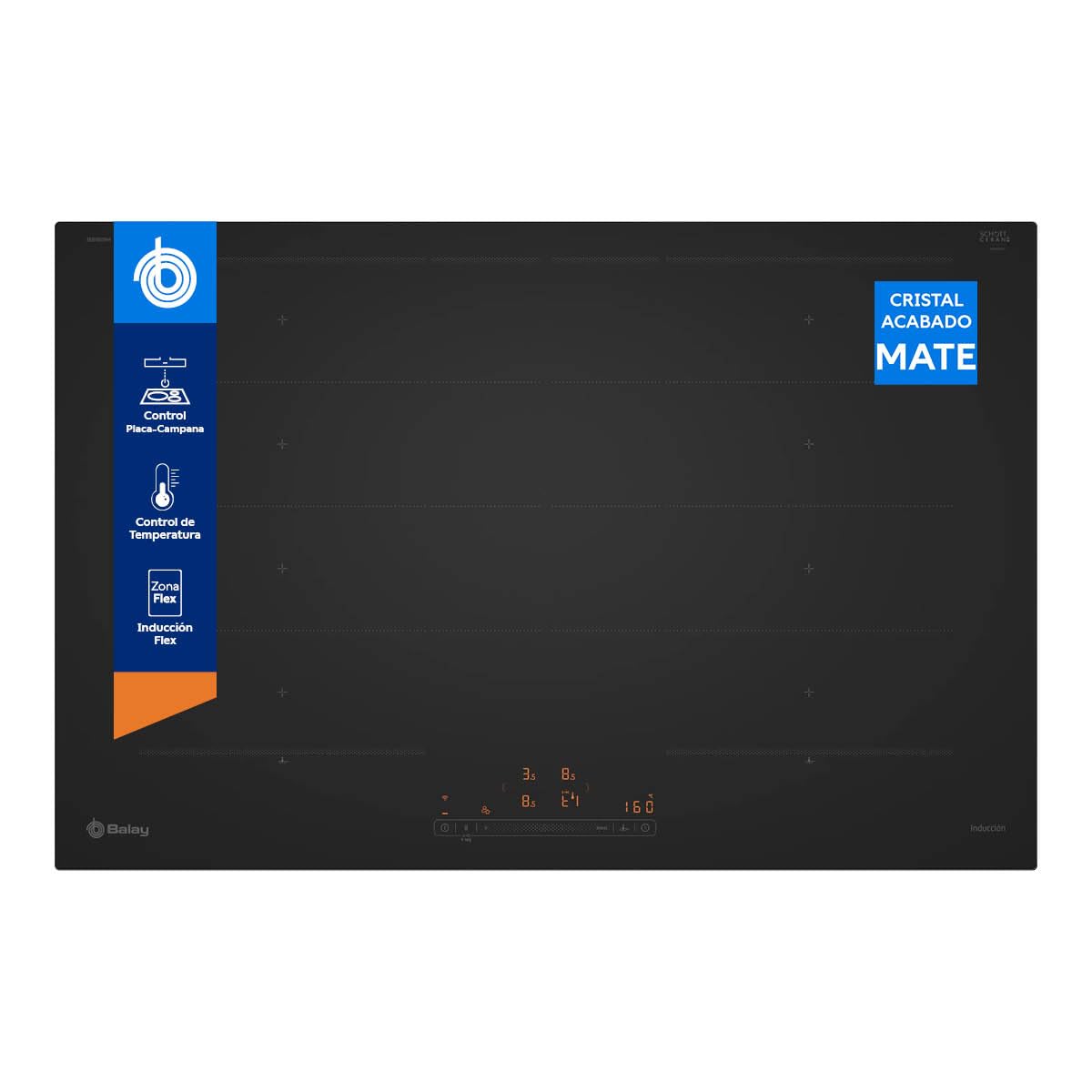 Balay - Placa de inducción, 80 cm de ancho, FlexInducción Total, Control deslizante, Home Connect, Negro Mate, 3EB980MH
