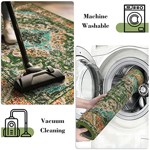 Wonnitar Bohemian Medallion Runner Rug - Boho 2X7 Hallway Runner Rug,Green Washable Kitchen Long Carpet Runner,Non-Slip Farmhouse Entryway Throw Mat For Bathroom Porch Mud Room #TOP2