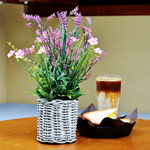 Mr. Bom Artificial Lavender Potted Plant, Pink Lavender With Small Flowers, Magnolia Leaves, White Basket, Farmhouse Wedding Table Decoration, Country Yard Indoor Windowsill Flower Decoration #TOP1