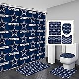 Namdeva 4PCS/Set American Football Shower Curtain, Man Cave Navy Blue Texas Star Athlete Player Cham