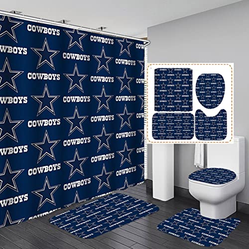 Namdeva 4Pcs/Set American Football Shower Curtain, Man Cave Navy Blue Texas Star Athlete Player Championship Modern Cool Sports Bathroom Decor For Men, Non-Slip Bath Rugs Toilet Mats, White Quotes #TOP4
