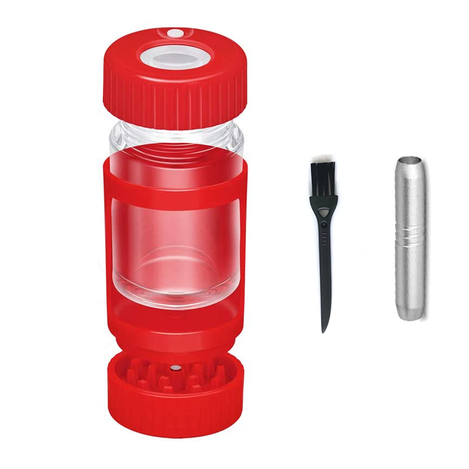 AiTURE Herb Grinder LED Light 110ml Spice Grinder with Pipe /Clean Brushes for Easy Storage and Carrying (Red)