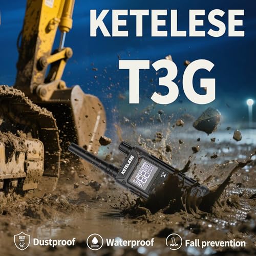 Image of KETELESE T3G Heavy Duty Walkie Talkies, IP67 Waterproof Two Way Radio with Earpiece, Triple Proof, Three Charging Options, USB, NOAA, Emergency GMRS 2 Way radios(6 Pack), Black /Grey