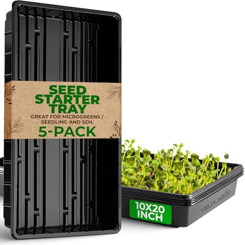 Yield Lab 10x20 Inch Black Plastic 5 Pack Plant Propagation Tray – Growing Trays for Garden, Planting, Seedling, Soil & Hydroponic Horticulture - Microgreen Trays Grow Plants - No Drain Holes