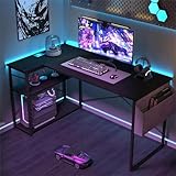 BEXEVUE L Shaped Gaming Desk, 100x70 cm Computer Desk with Storage Bag, Office Desk Small Writing Table with Large Reversible Storage Shelves, Workstation for Study Play Work Home Office, Black - Image 5