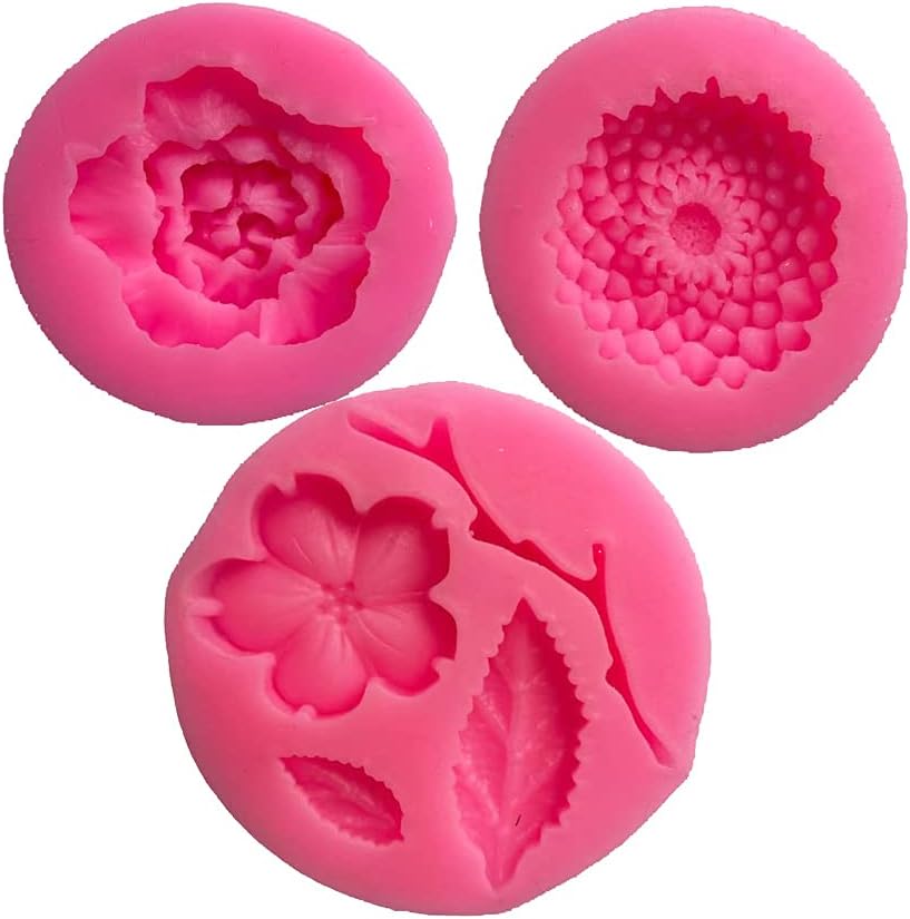 3 Pack Flower Fondant Molds Daisy Rose and Peach Blossom Polymer Clay mold