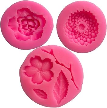 3 Pack Flower Fondant Molds Daisy Rose and Peach Blossom Shape Silicone Mold for Cake Decoration, Polymer Clay, Chocolate, Soap Wax Making Crafting Projects