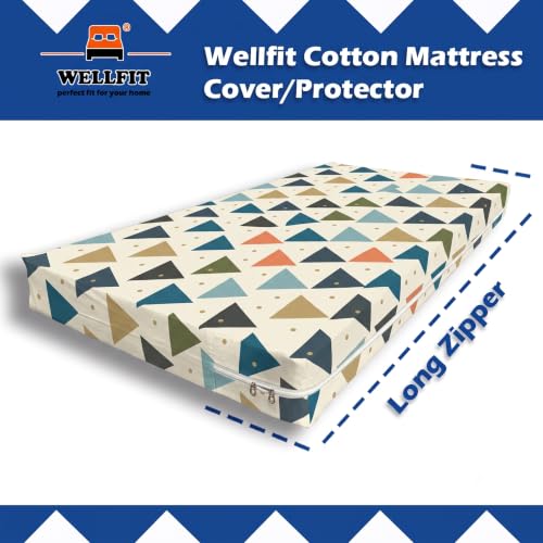 Image of WELLFIT Premium Glace Cotton 300 TC Mattress Cover /Protector for Single Size Bed with Zip /Chain /3x6 ft / 36x72x6 inch