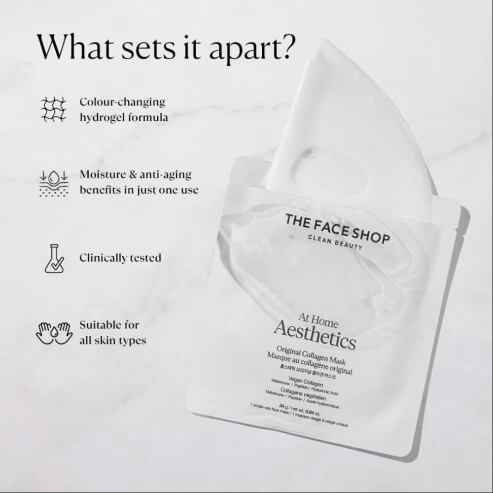 The Face Shop Vegan Collagen Face Mask with Peptides, Hyaluronic Acid & Idebenone Korean Skincare for Firm, Elastic & Glass Skin | Deep Moisturizing & Anti-Aging Sheet Mask (Pack of 1) 1