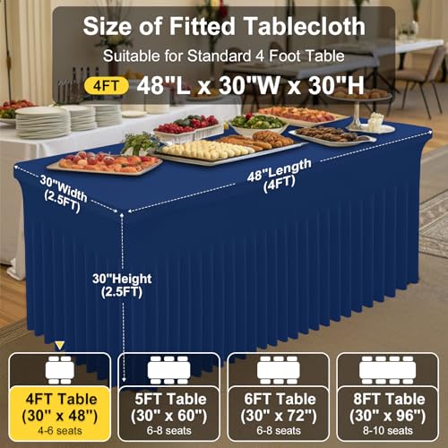 Image of Smiry Spandex Elastic Fitted Table Cloth Skirt for 4FT Rectangle Table | Stretch Washable Table Cloth, Banquet Table Cover for Wedding, Party, Indoor & Trade Shows, (Navy, 48Lx30Wx30H)