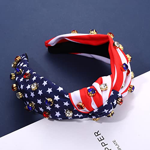 American Flag Headband Patriotic Rhinestone Cross Knotted Turban Hair Hoop 4Th Of July Crystal Twist Velvet Wide Hairband Party Hair Accessory #TOP2